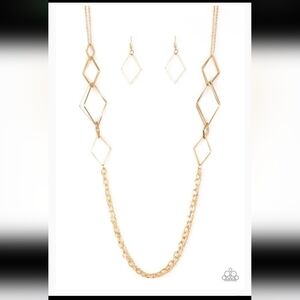 Paparazzi Gold Diamond-Shaped Necklace Set Fashion Fave Fashion Jewelry